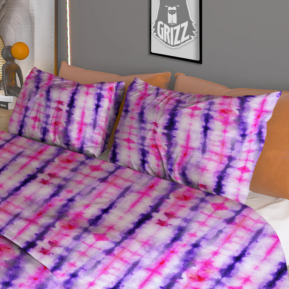 Tie Dye Purple Pink Print Pattern Duvet Cover Bedding Set - Image 3