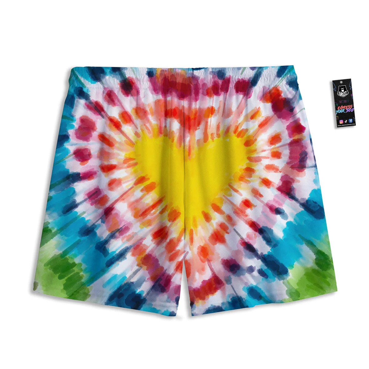 Tie Dye Rainbow Heart Print Mesh Shorts - Image 2