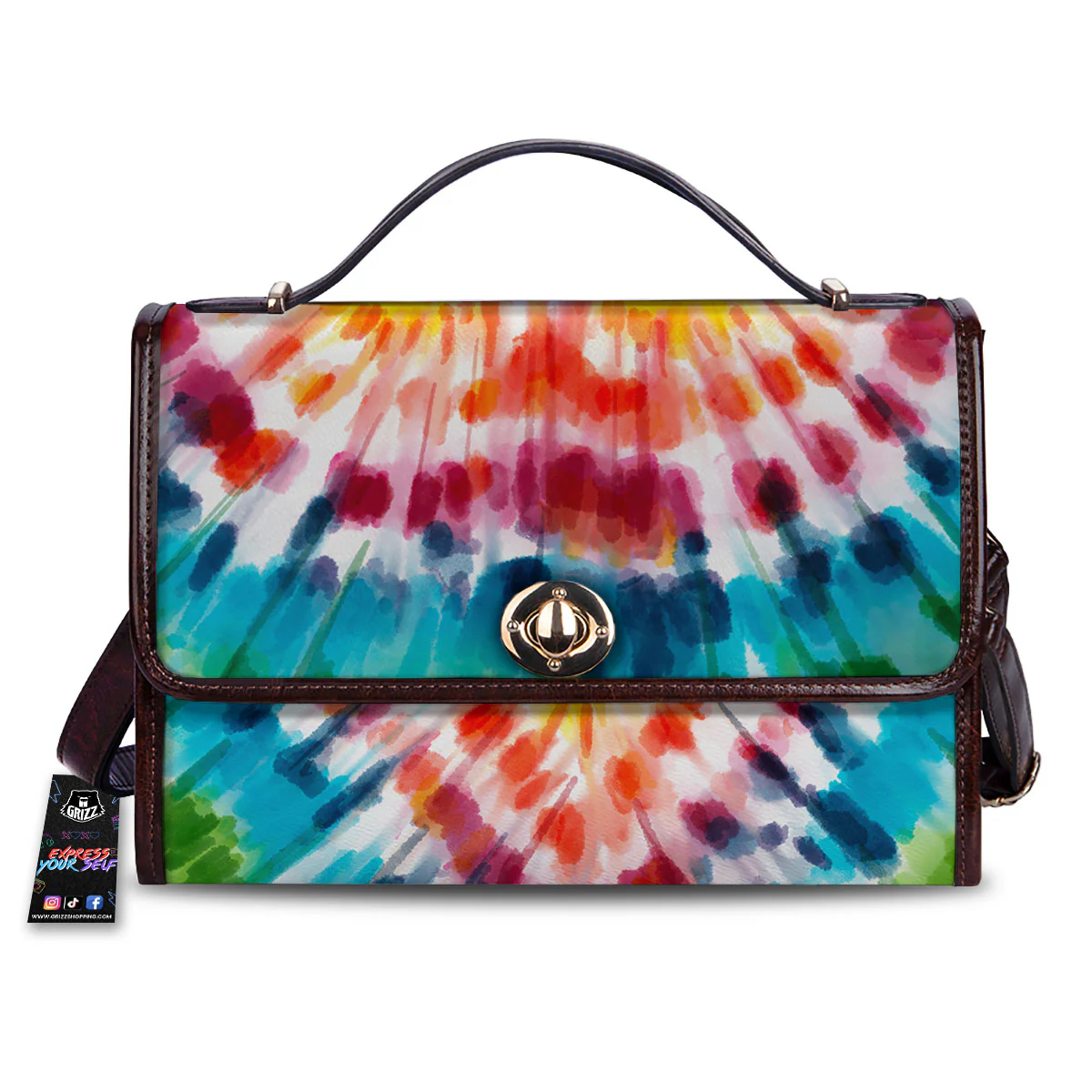 Tie Dye Rainbow Heart Print Women's Satchel Bag