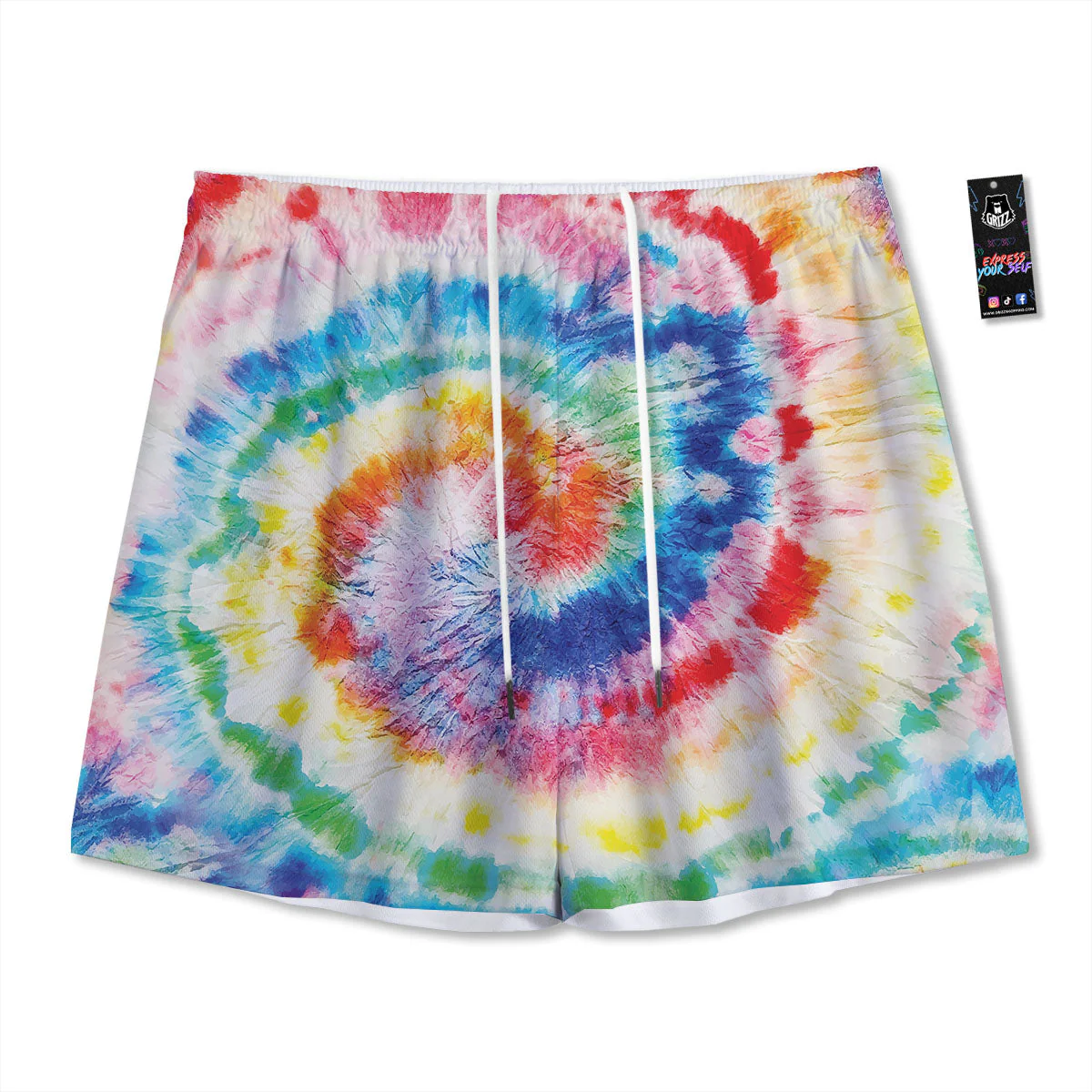 Tie Dye Rainbow Spiral Print Mesh Shorts