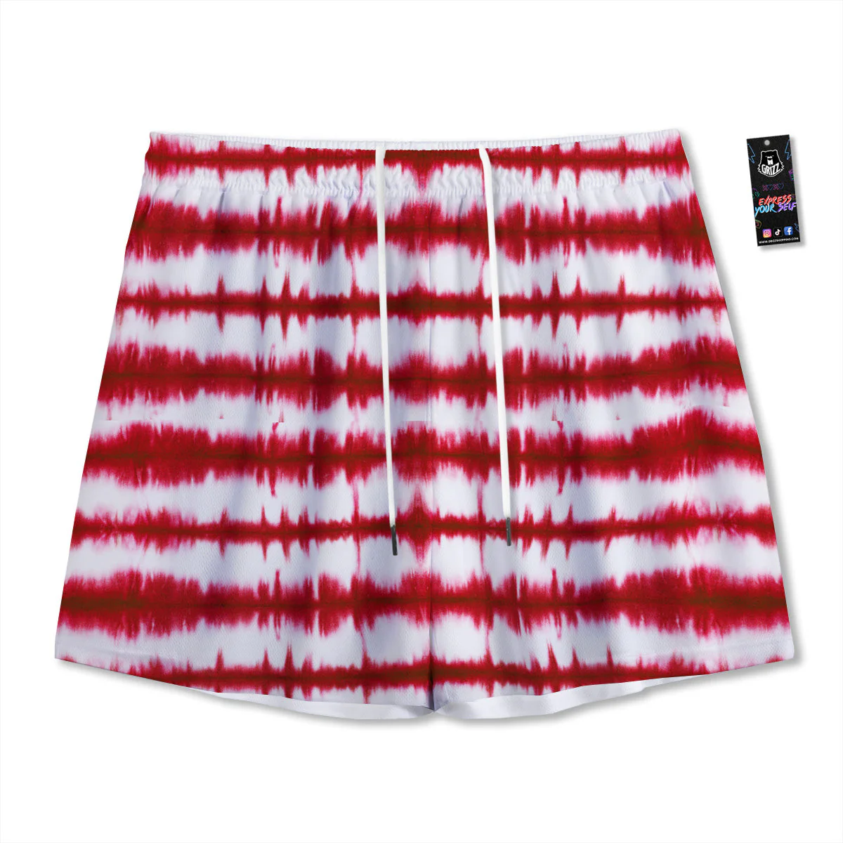 Tie Dye Red Stripe Print Pattern Mesh Shorts