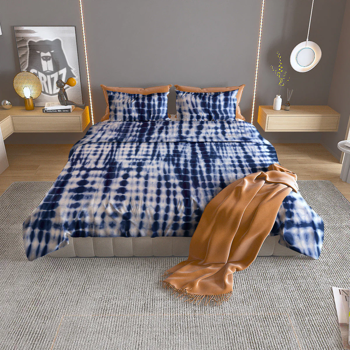 Tie Dye Shibori Blue Print Duvet Cover Bedding Set