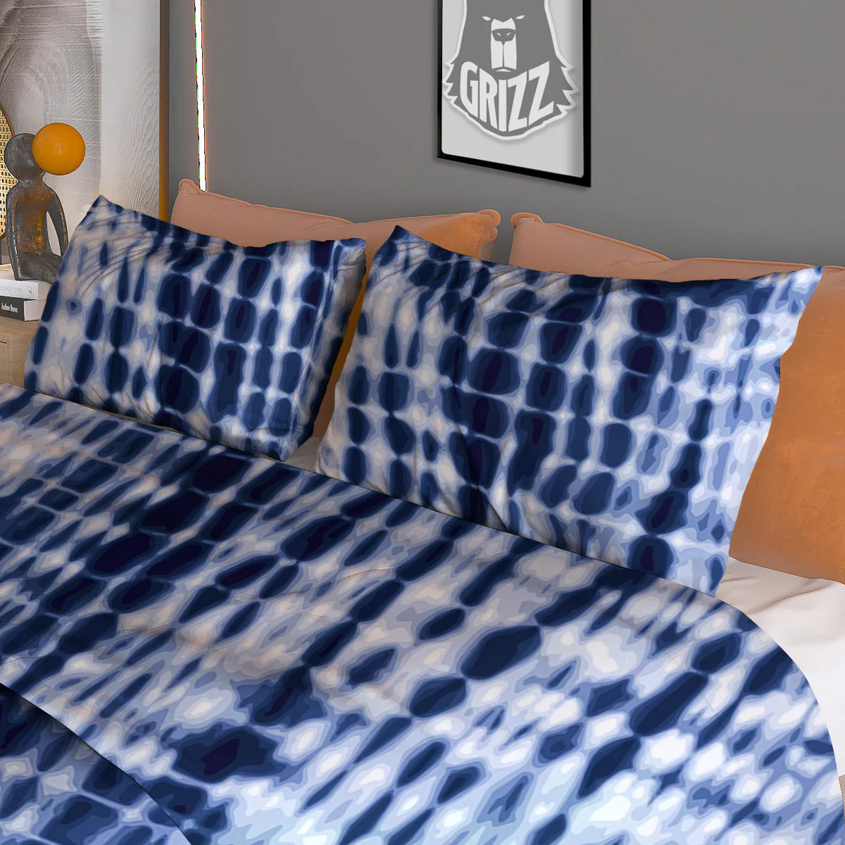 Tie Dye Shibori Blue Print Duvet Cover Bedding Set - Image 3