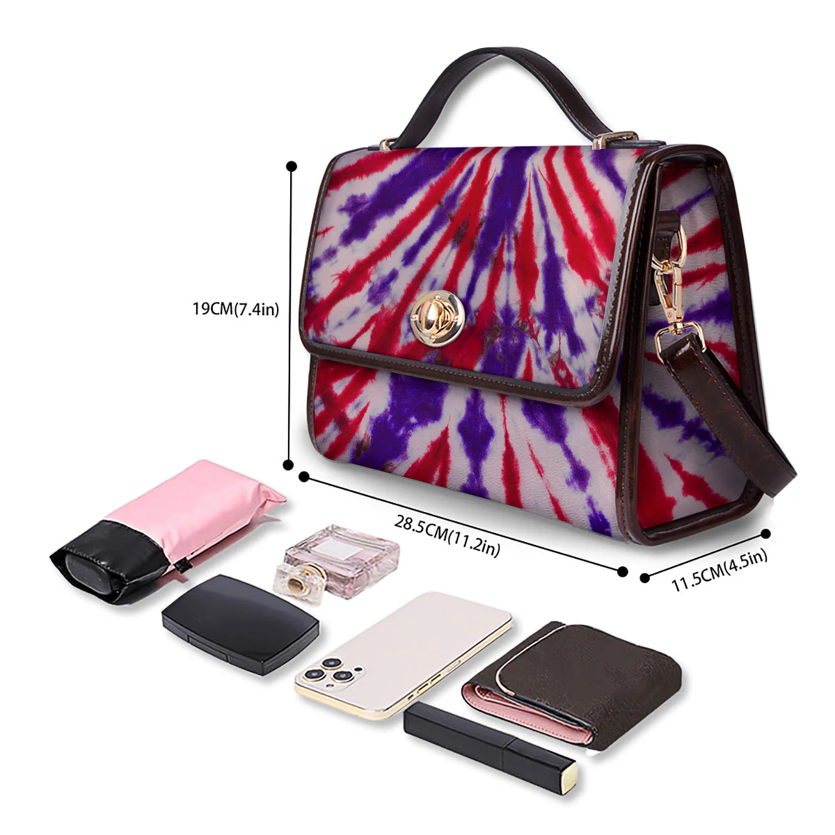Tie Dye Spider Red And Purple Print Women's Satchel Bag - Image 4