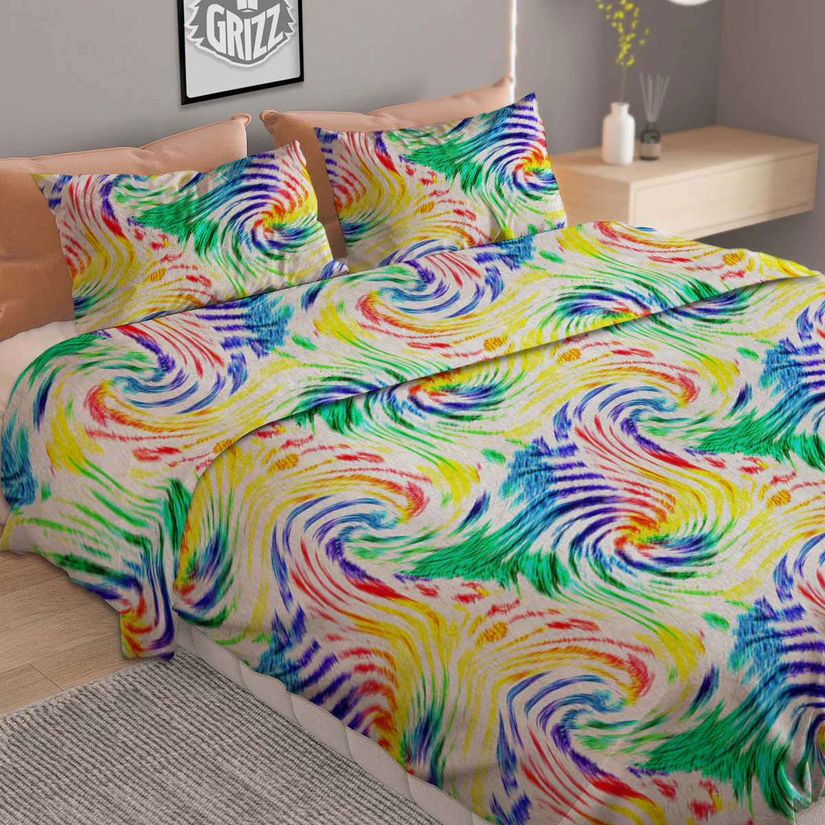 Tie Dye Swirl Colorful Print Pattern Duvet Cover Bedding Set - Image 2