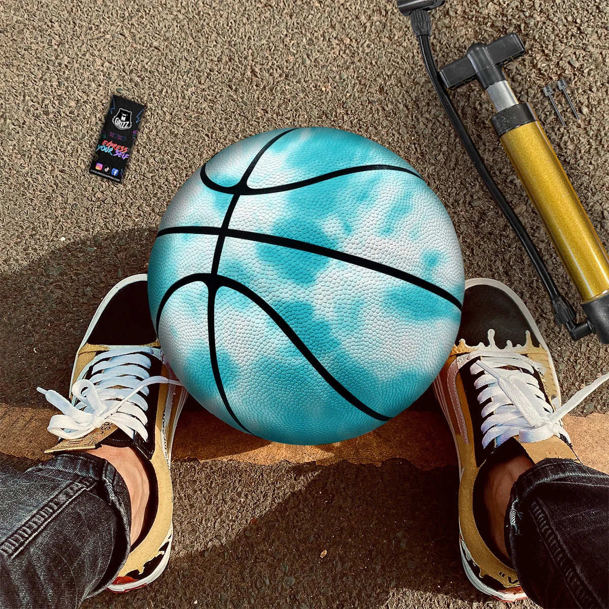 Tie Dye White And Blue Print Basketball - Image 2