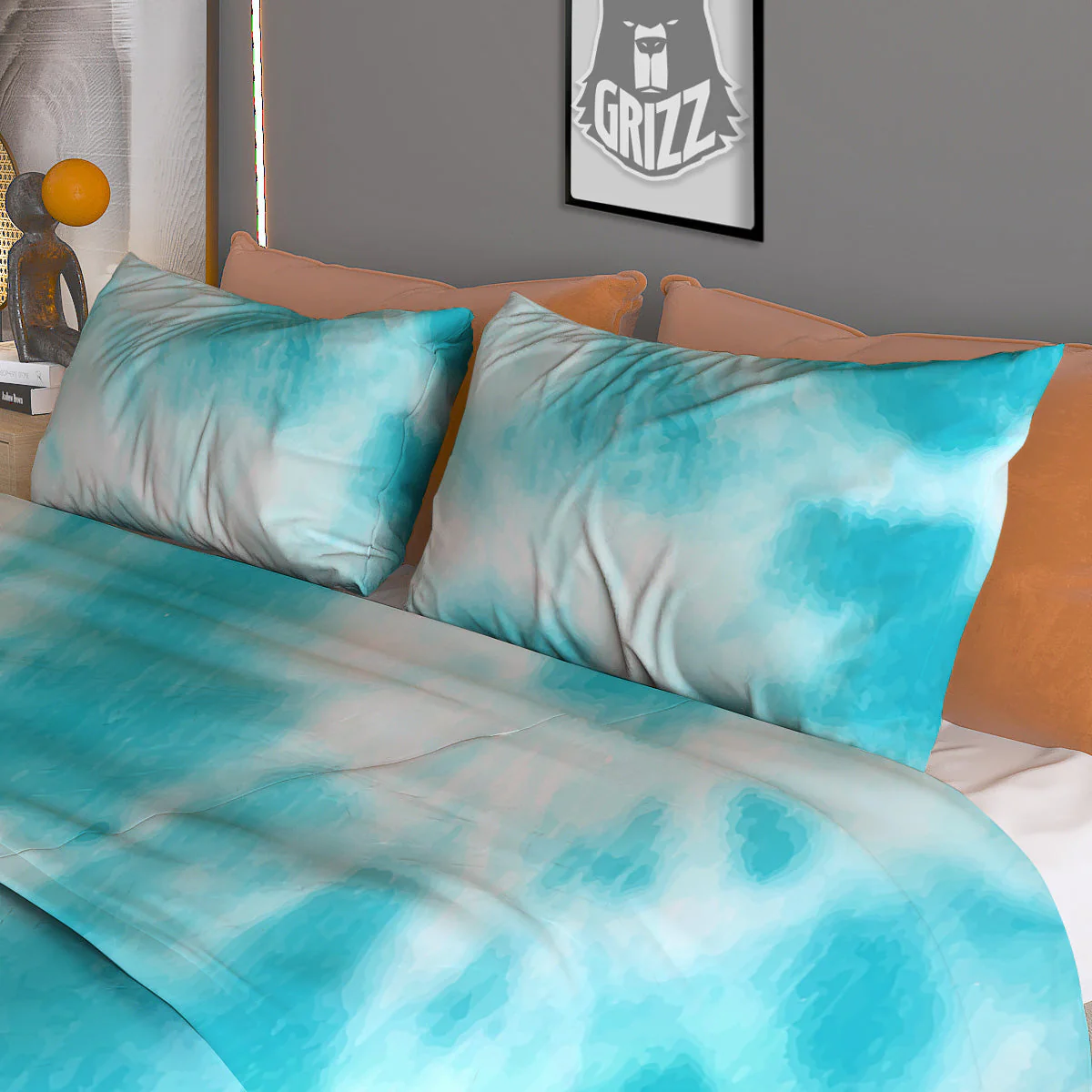 Tie Dye White And Blue Print Duvet Cover Bedding Set - Image 3