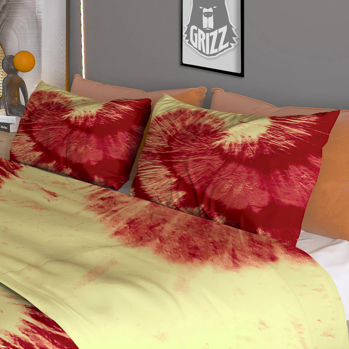 Tie Dye Yellow And Red Spider Print Duvet Cover Bedding Set - Image 3