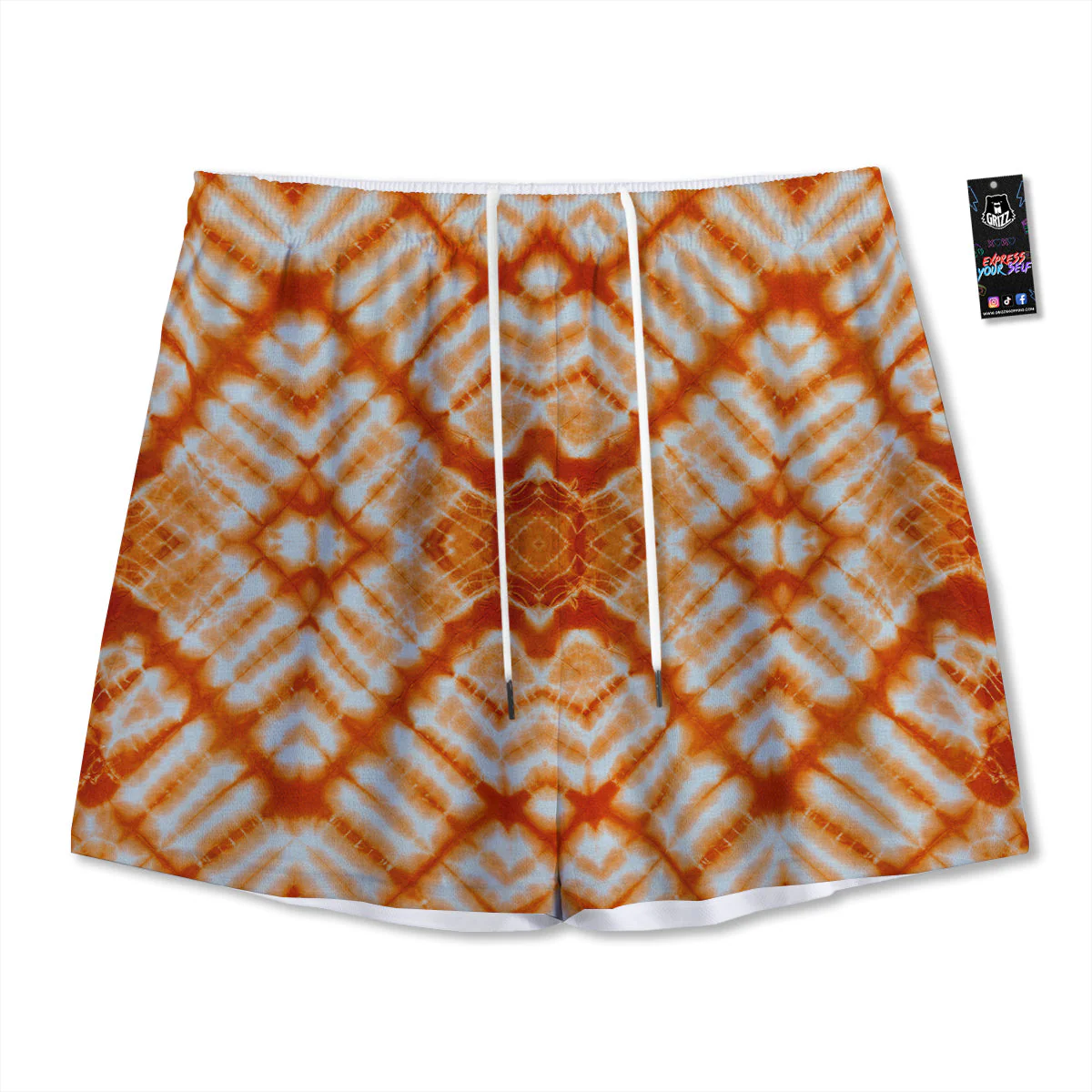 Tie Dye Zigzag Orange Watercolor Print Mesh Shorts