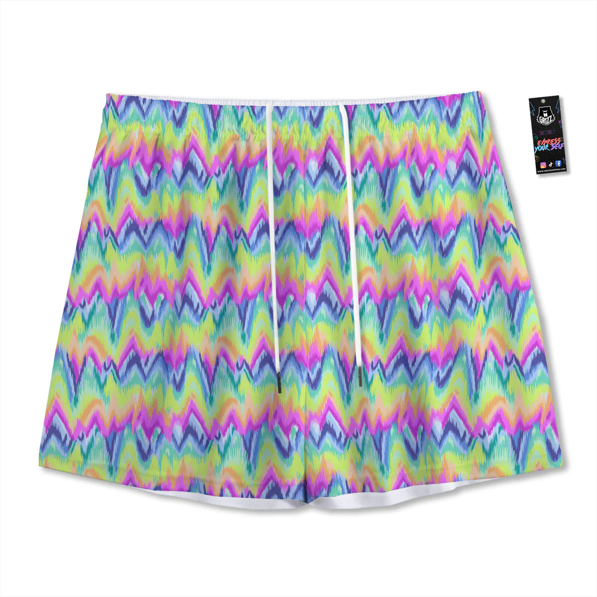 Tie Dye Zigzag Rainbow Print Pattern Mesh Shorts