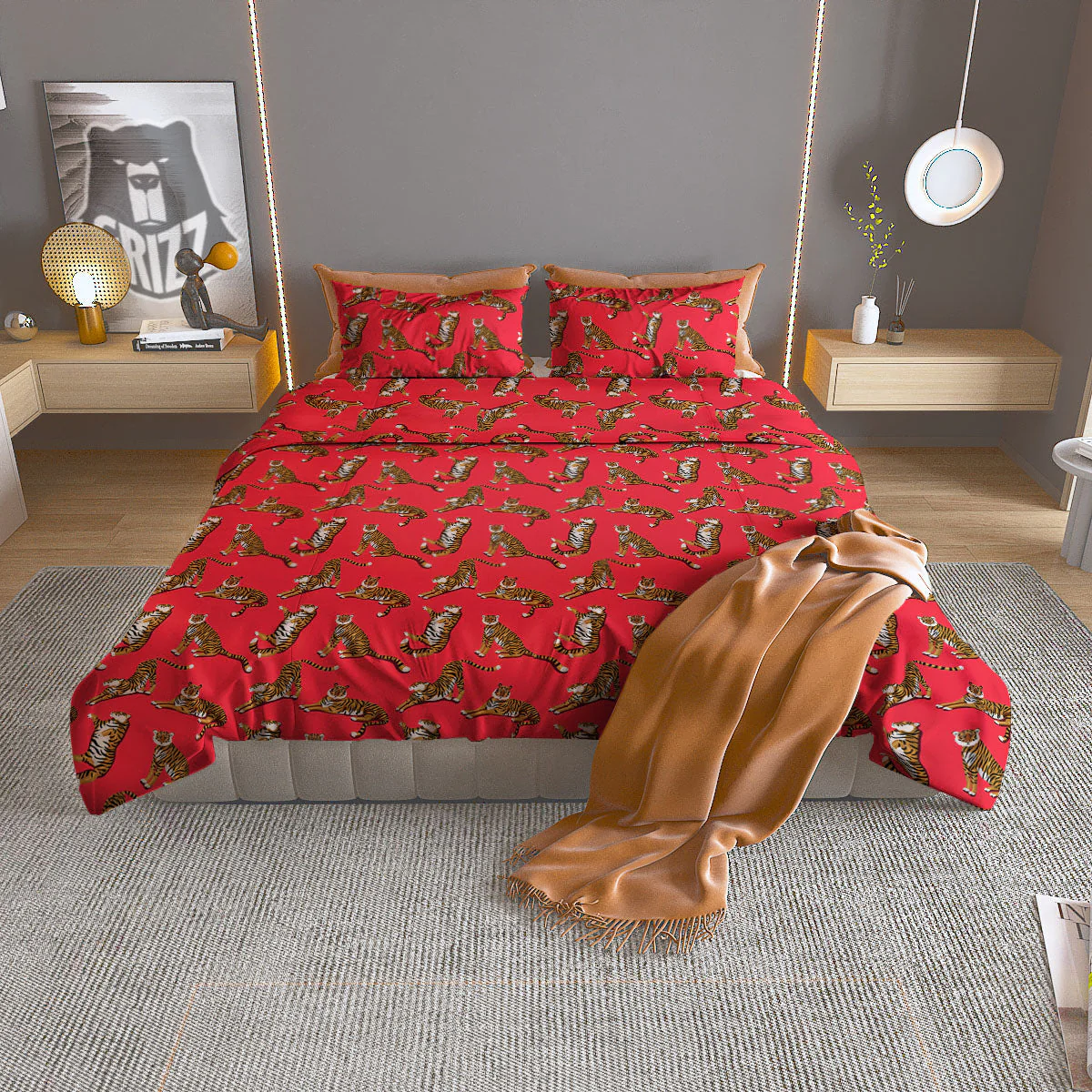 Tiger Cartoon Print Pattern Duvet Cover Bedding Set