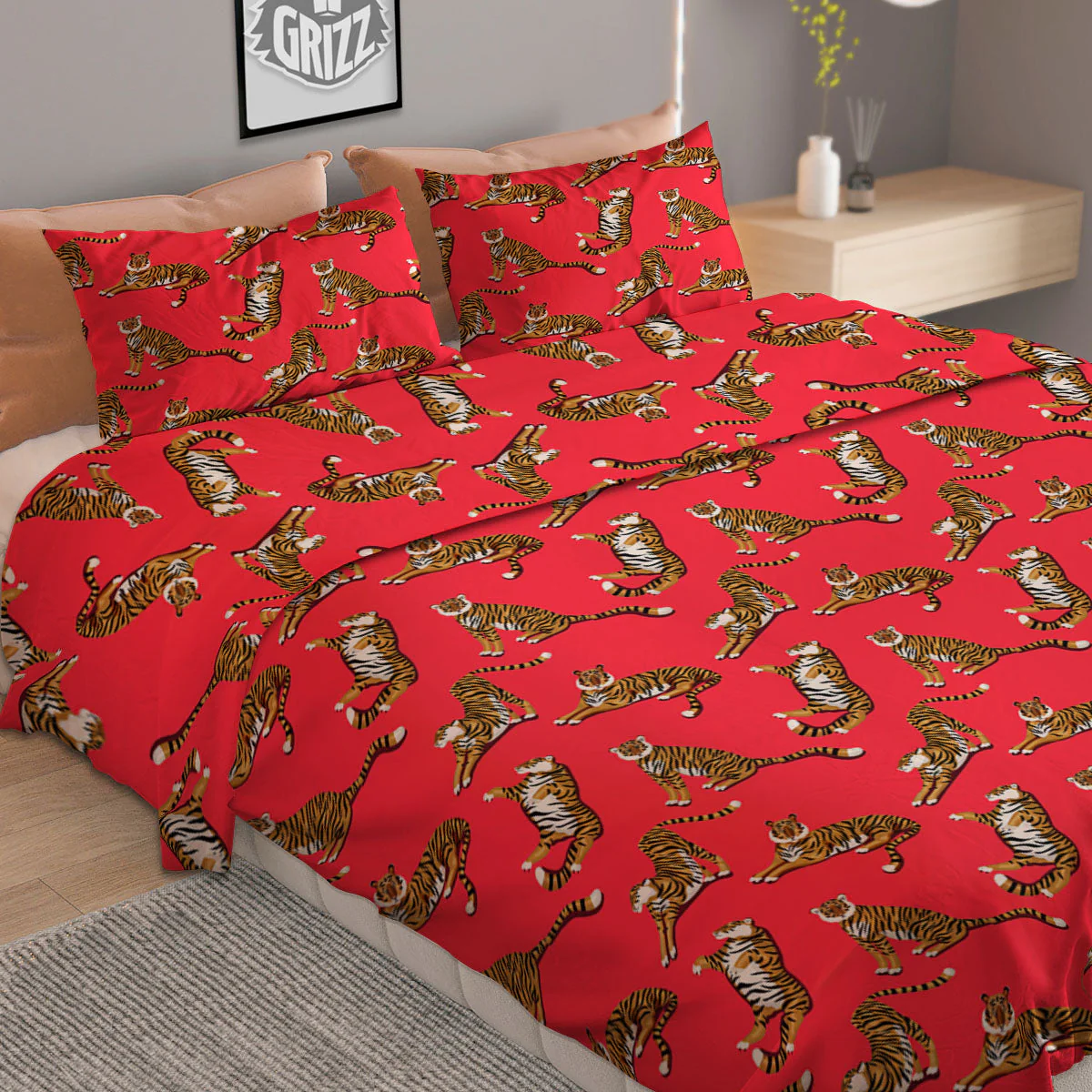 Tiger Cartoon Print Pattern Duvet Cover Bedding Set - Image 2