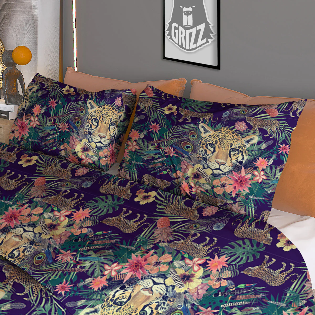 Tiger Flower And Print Pattern Duvet Cover Bedding Set - Image 3