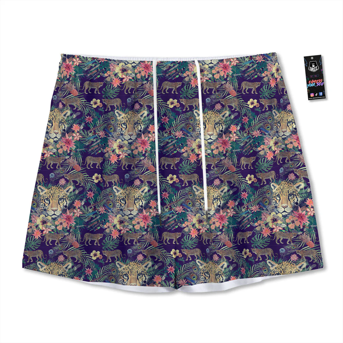 Tiger Flower And Print Pattern Mesh Shorts