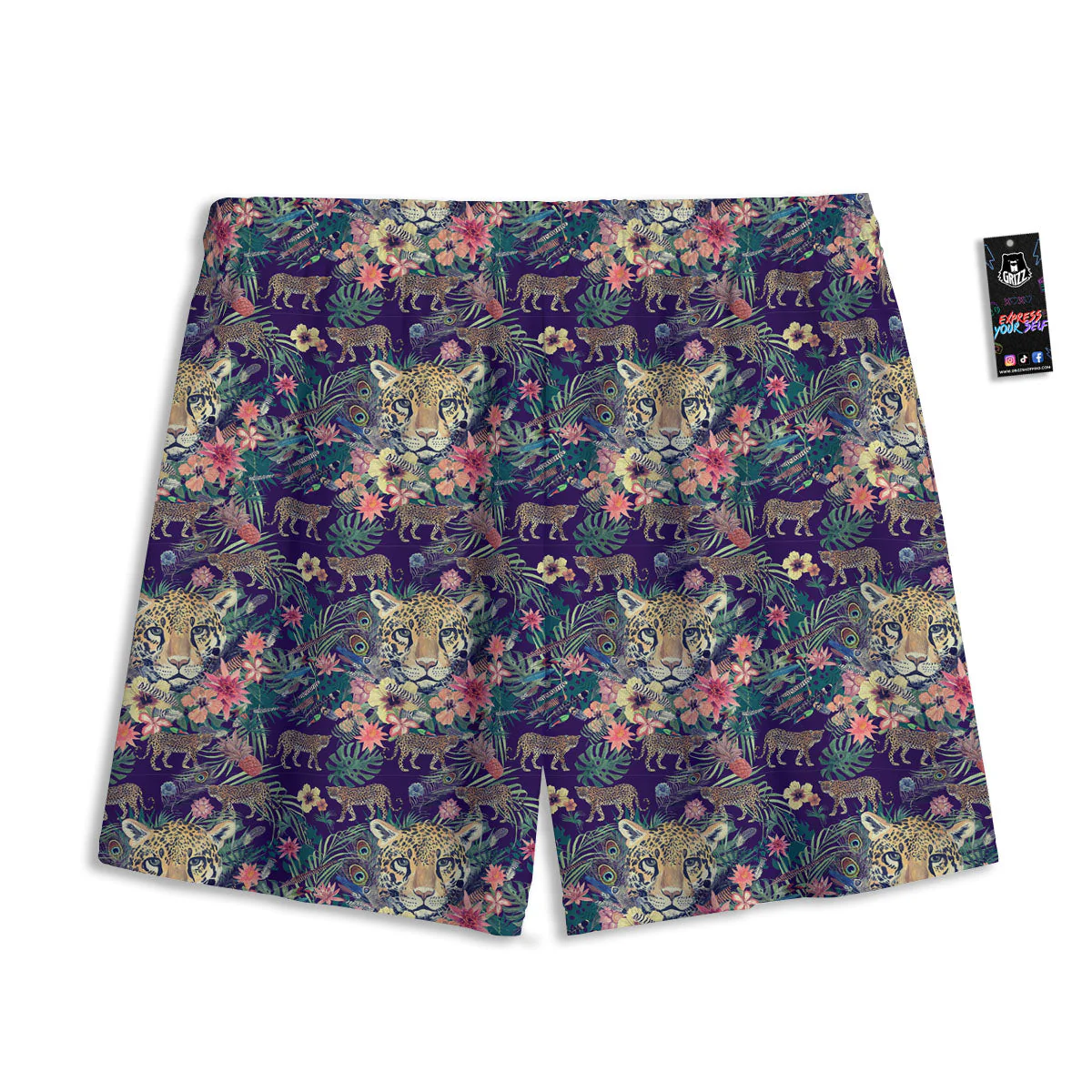 Tiger Flower And Print Pattern Mesh Shorts - Image 2