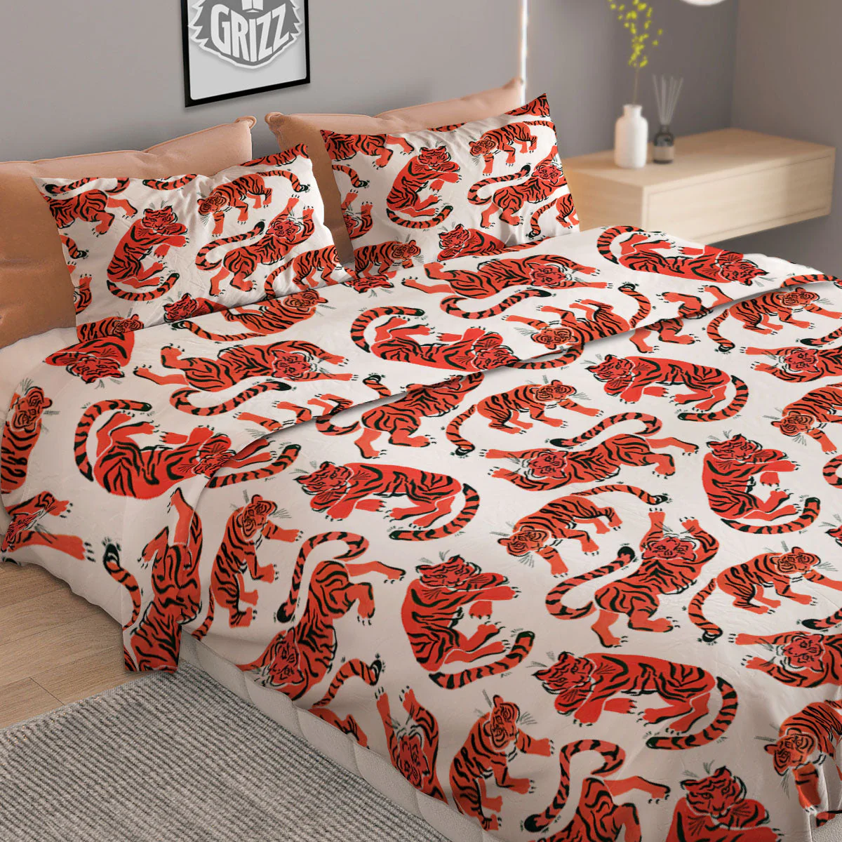 Tiger Gouache Print Pattern Duvet Cover Bedding Set - Image 2