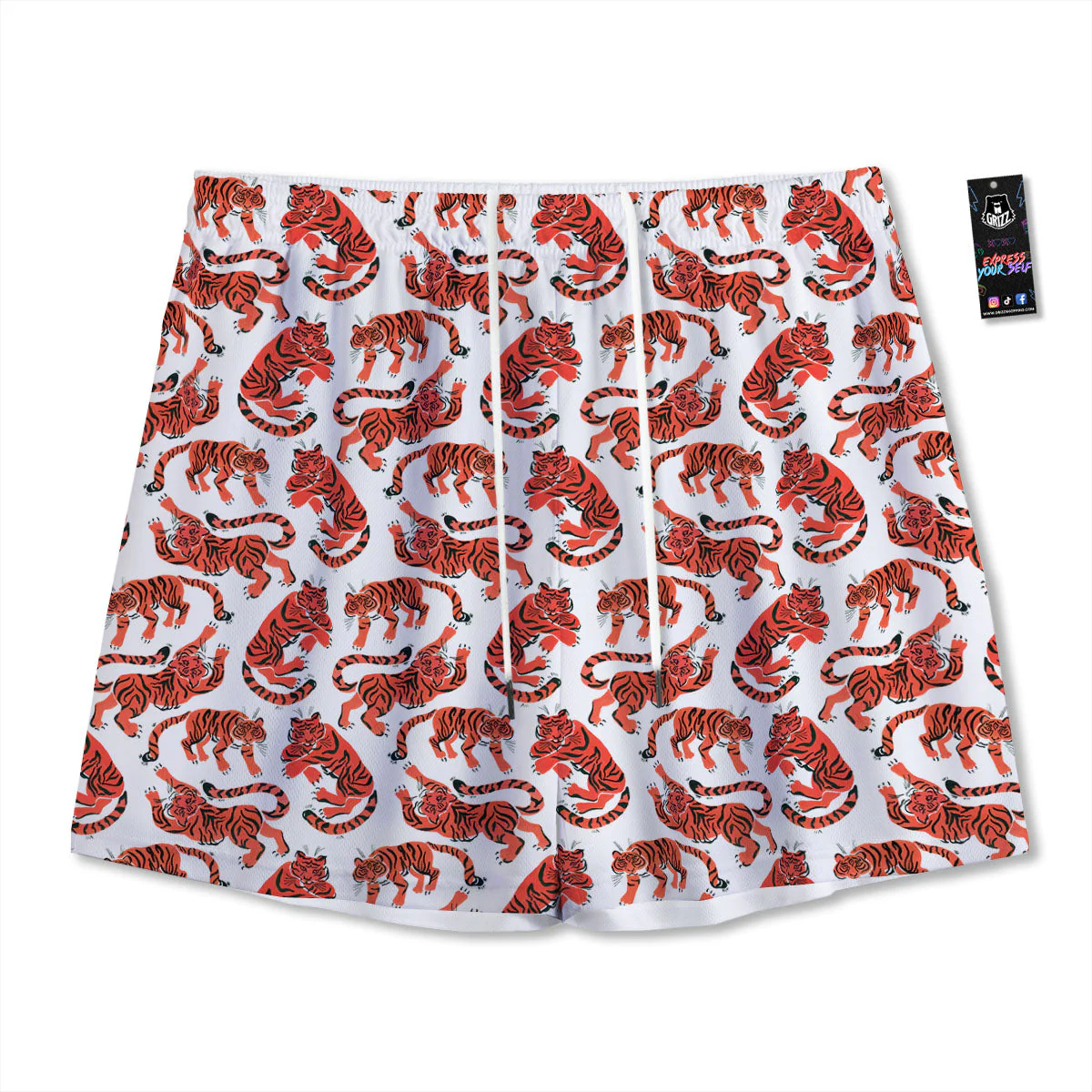 Tiger Gouache Print Pattern Mesh Shorts