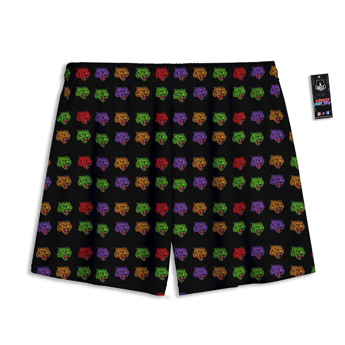 Tiger Head Colorful Print Pattern Mesh Shorts - Image 2