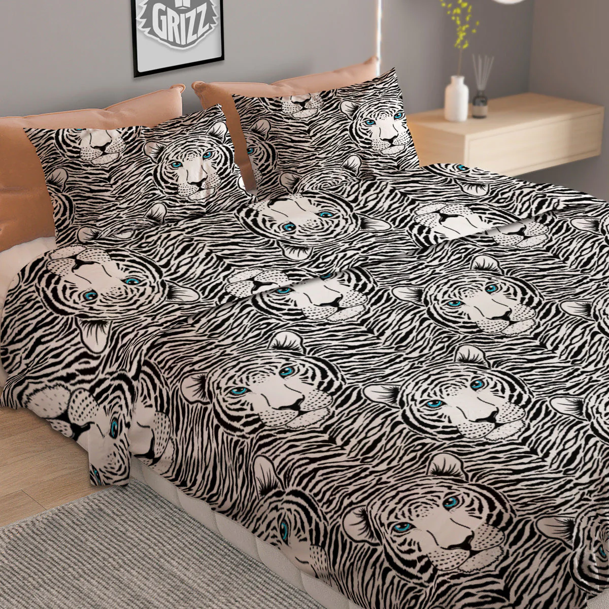 Tiger Head Striped Print Pattern Duvet Cover Bedding Set - Image 2