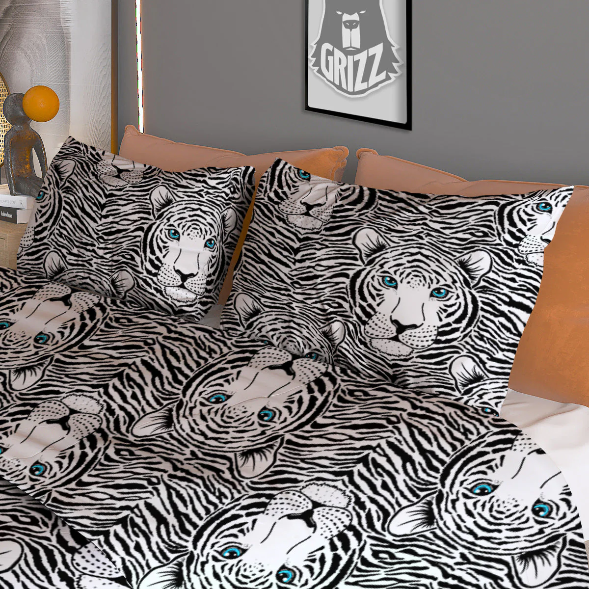 Tiger Head Striped Print Pattern Duvet Cover Bedding Set - Image 3