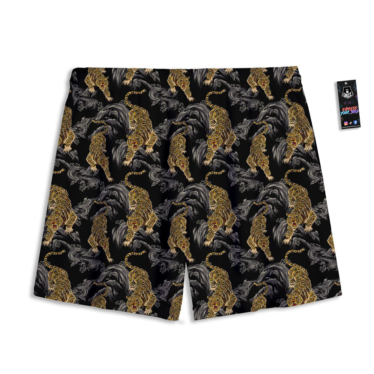 Tiger Japanese Print Pattern Mesh Shorts - Image 2