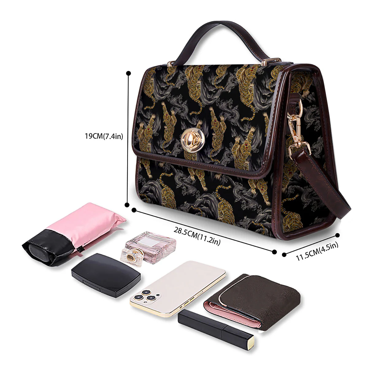 Tiger Japanese Print Pattern Women's Satchel Bag - Image 4