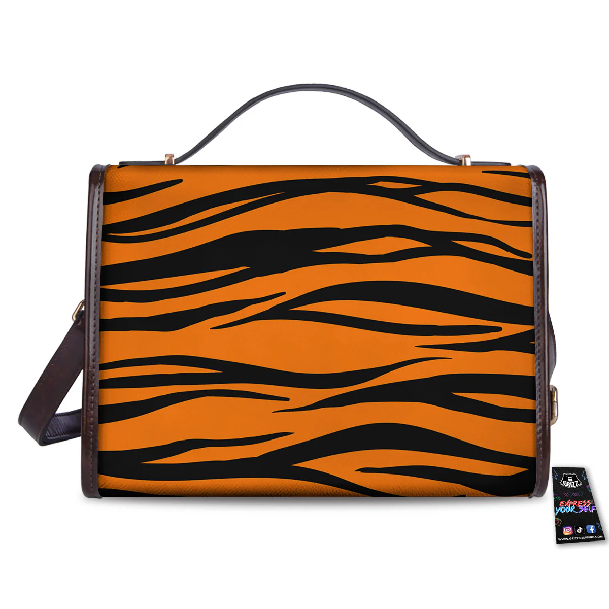 Tiger Stripe Black And Orange Print Women's Satchel Bag - Image 2
