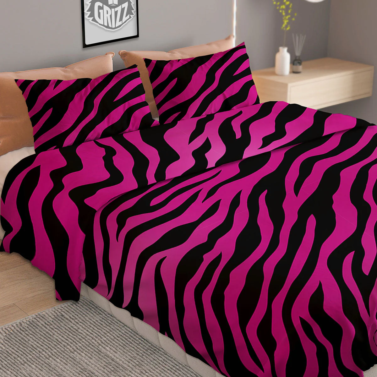 Tiger Stripe Black And Pink Print Duvet Cover Bedding Set - Image 2