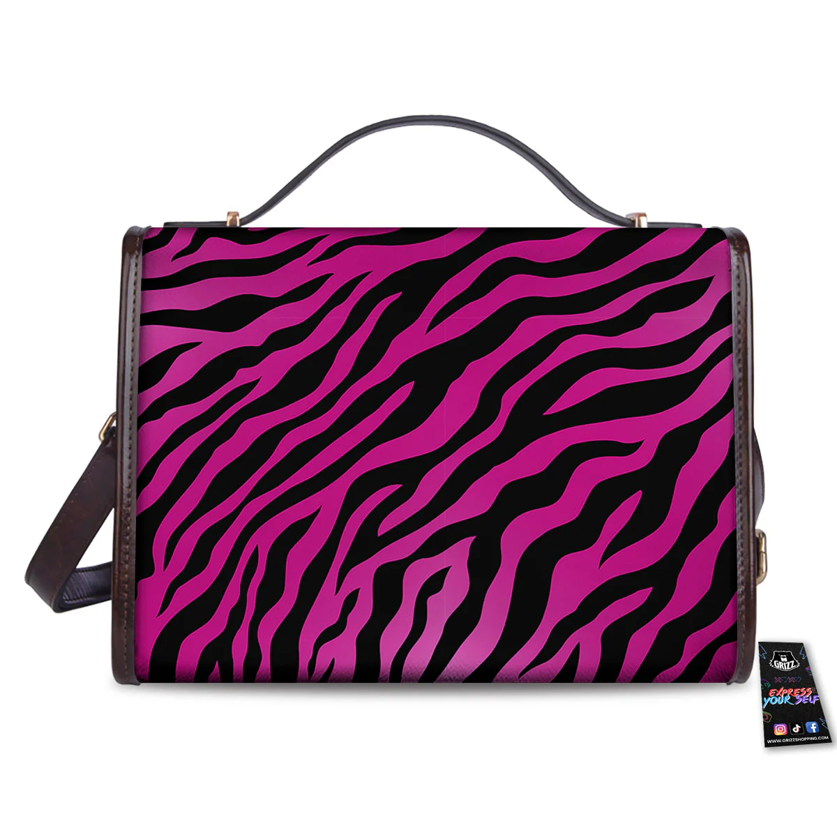 Tiger Stripe Black And Pink Print Women's Satchel Bag - Image 2