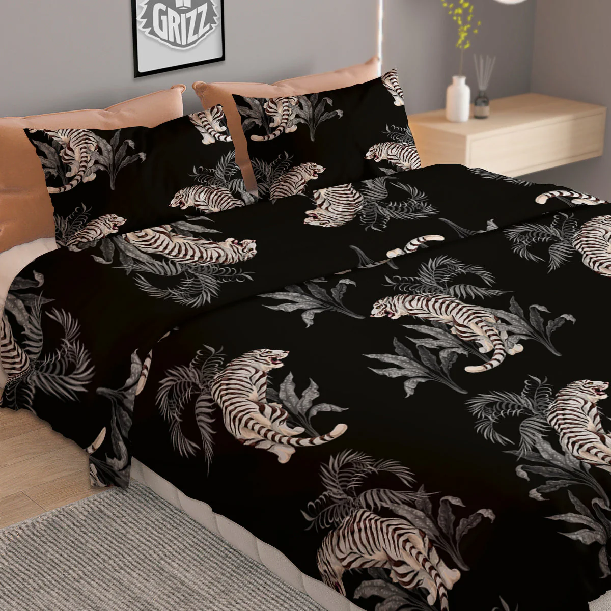 Tiger Tropical Vintage Print Pattern Duvet Cover Bedding Set - Image 2