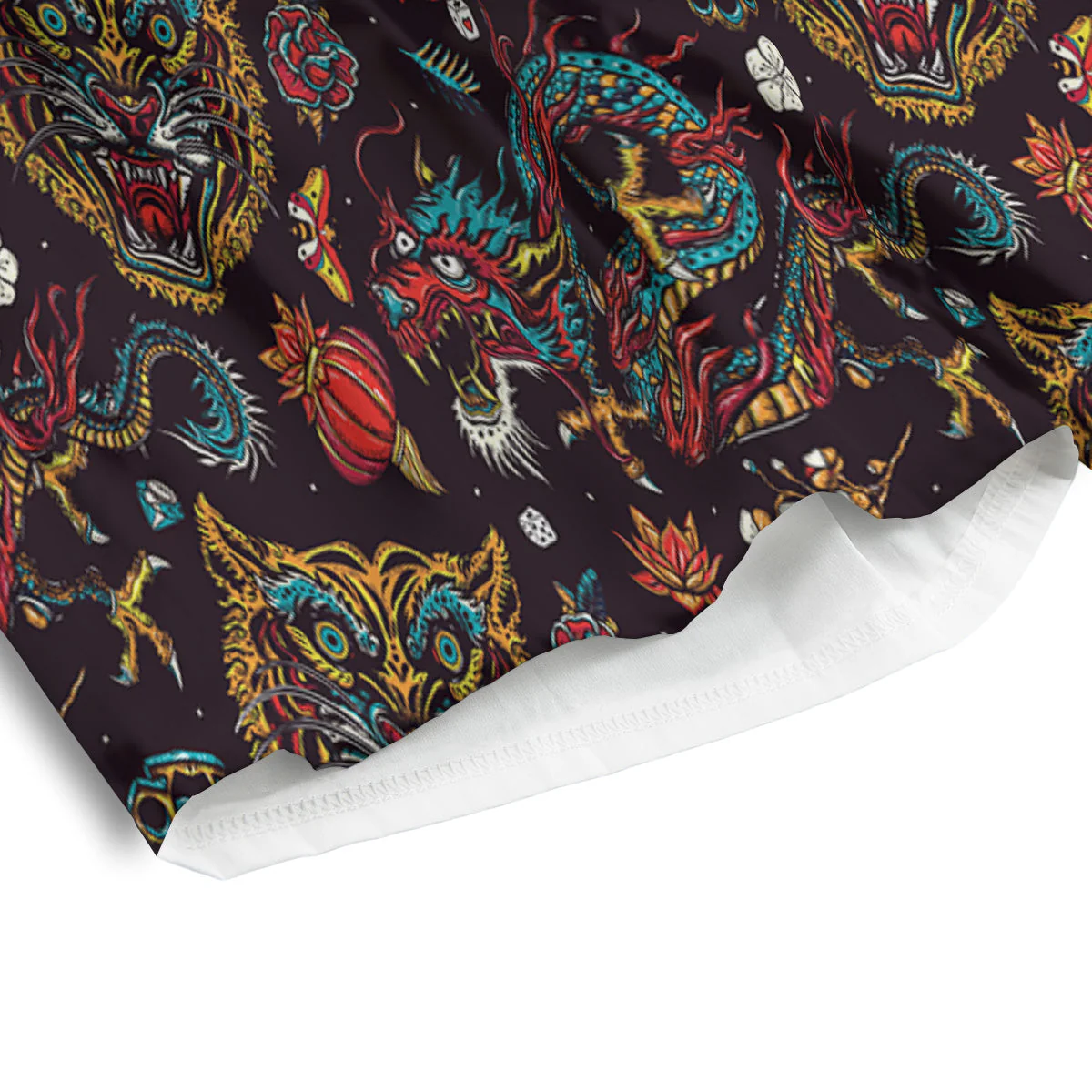 Tigers And Dragons Colorful Tattoo Print Pattern Men's Athletic Shorts - Image 4