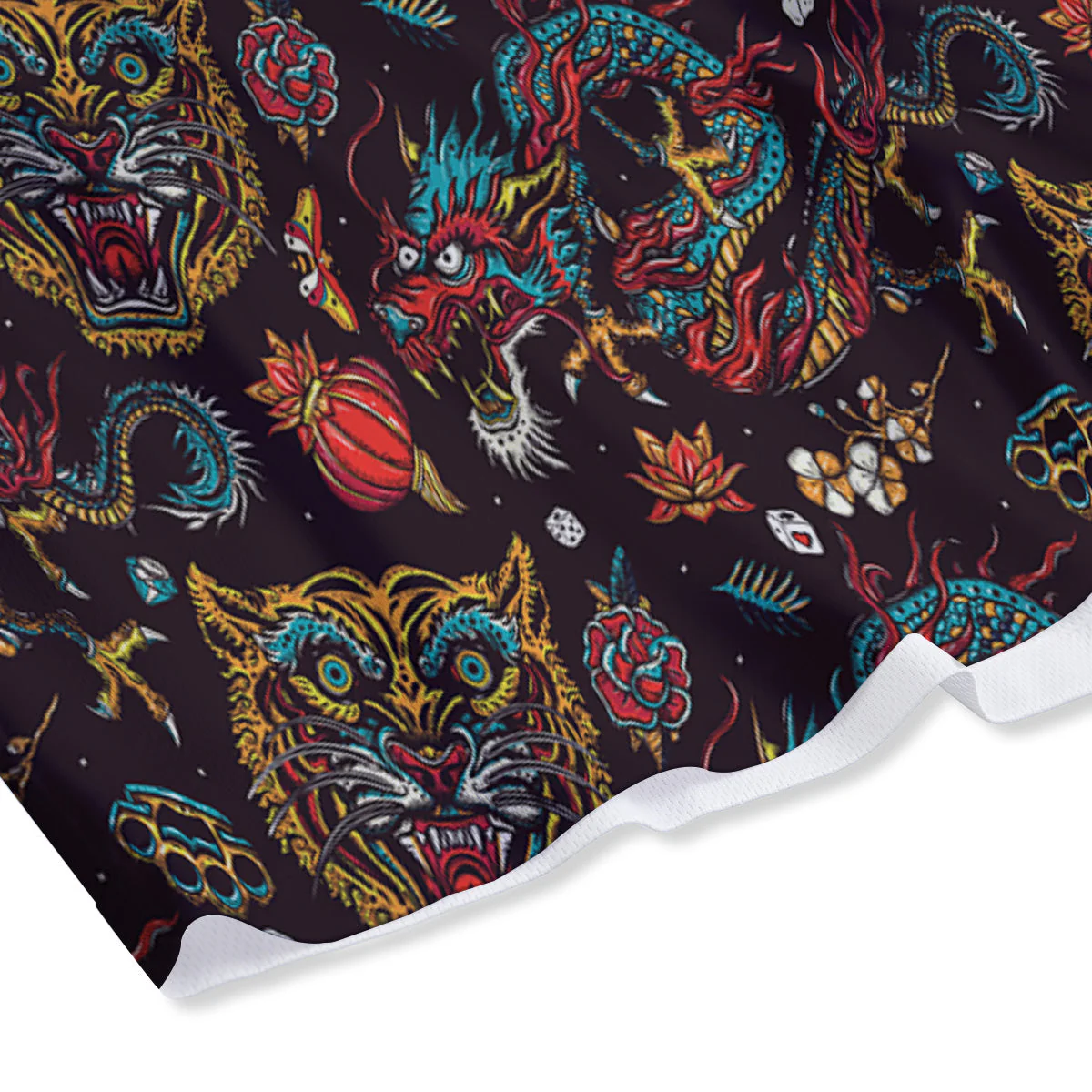 Tigers And Dragons Colorful Tattoo Print Pattern Mesh Shorts - Image 4