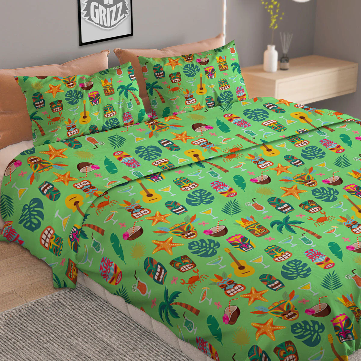 Tiki Colorful Print Pattern Duvet Cover Bedding Set - Image 2
