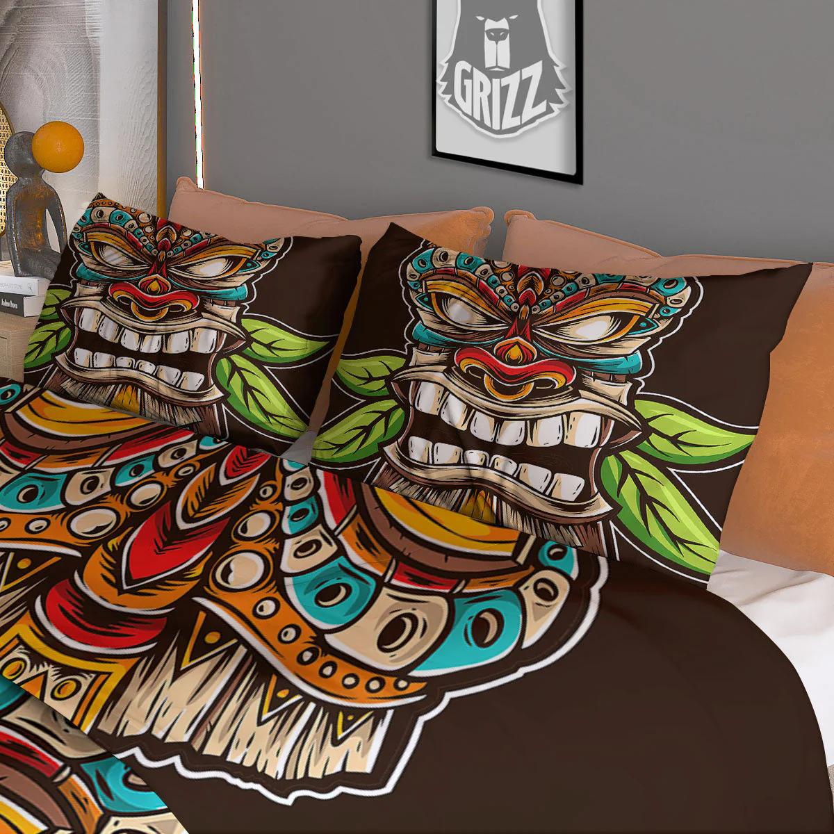 Tiki Hawaiian Print Duvet Cover Bedding Set - Image 3