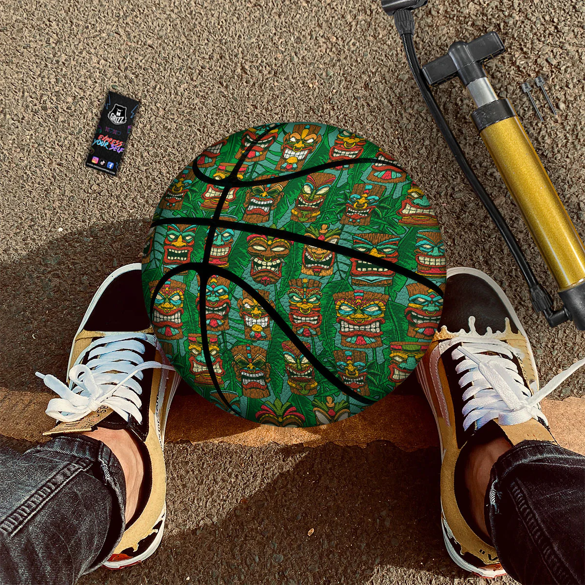 Tiki Hawaiian Print Pattern Basketball - Image 2