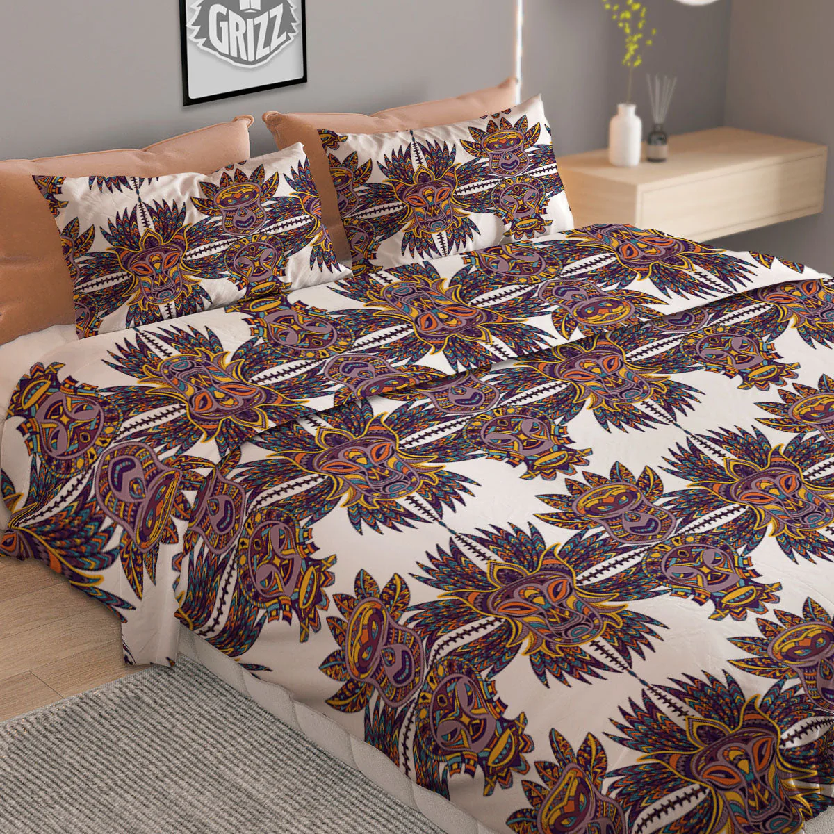 Tiki Mask Ornament Print Pattern Duvet Cover Bedding Set - Image 2