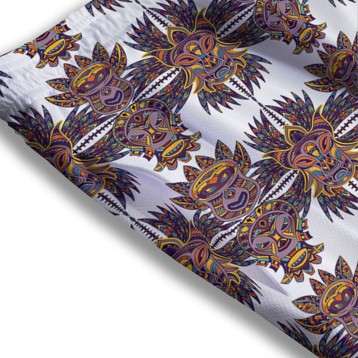 Tiki Mask Ornament Print Pattern Mesh Shorts - Image 3