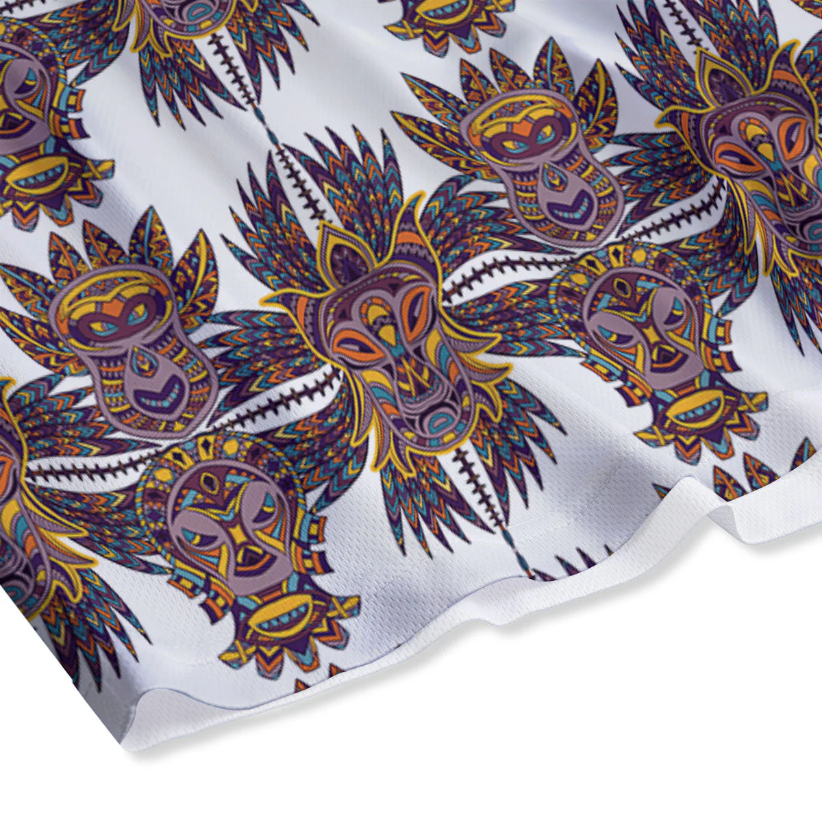 Tiki Mask Ornament Print Pattern Mesh Shorts - Image 4