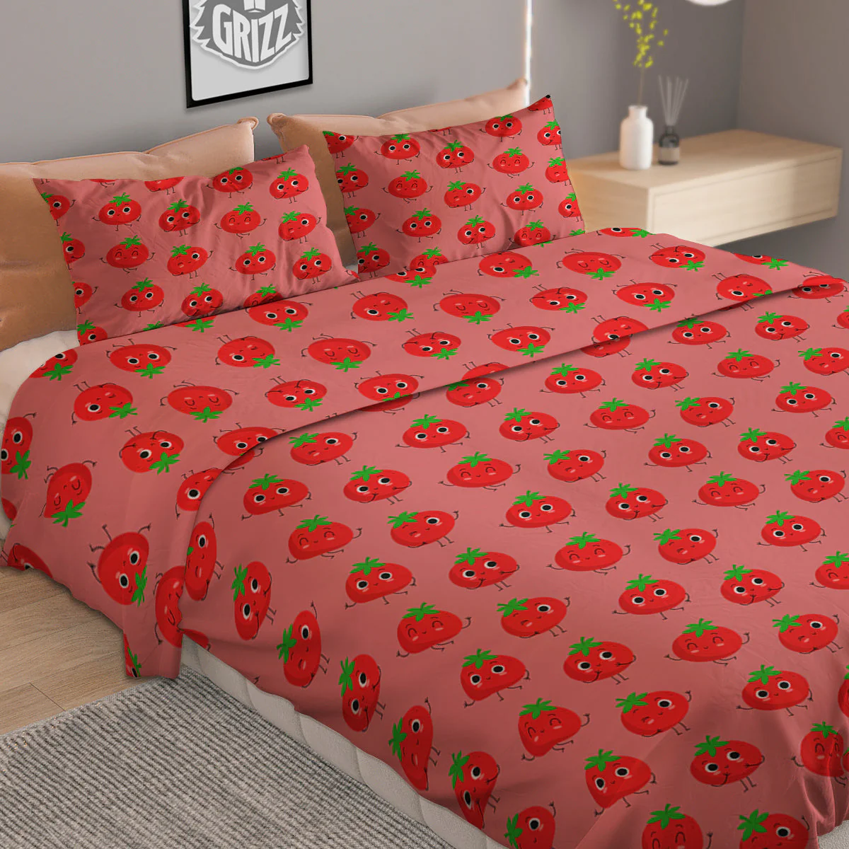 Tomato Cute Print Pattern Duvet Cover Bedding Set - Image 2