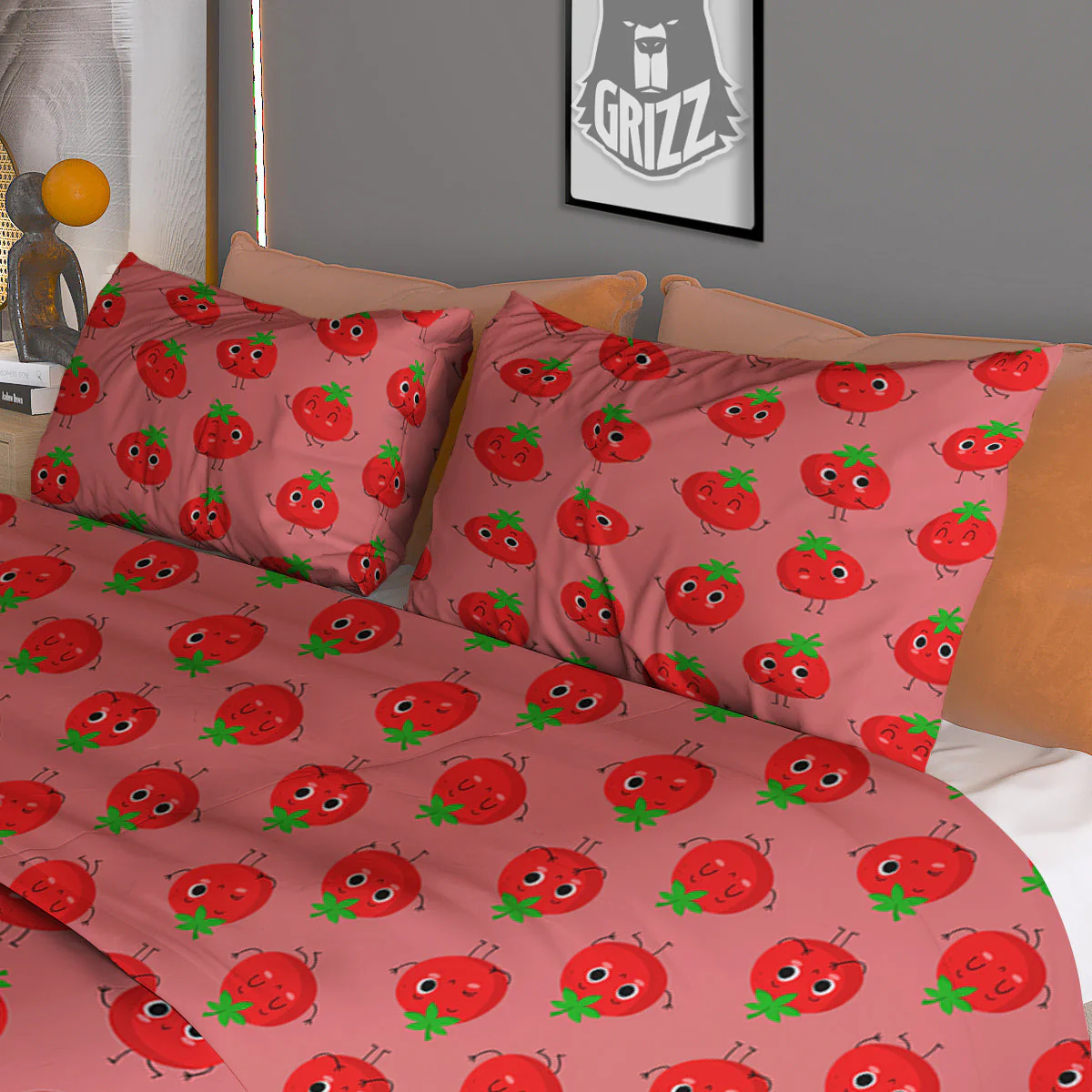 Tomato Cute Print Pattern Duvet Cover Bedding Set - Image 3