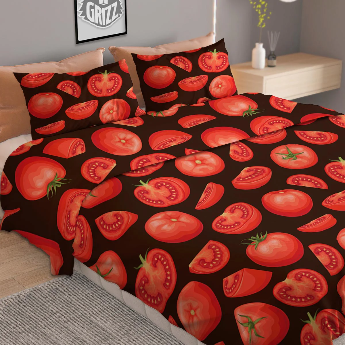 Tomatoes Red Print Pattern Duvet Cover Bedding Set - Image 2