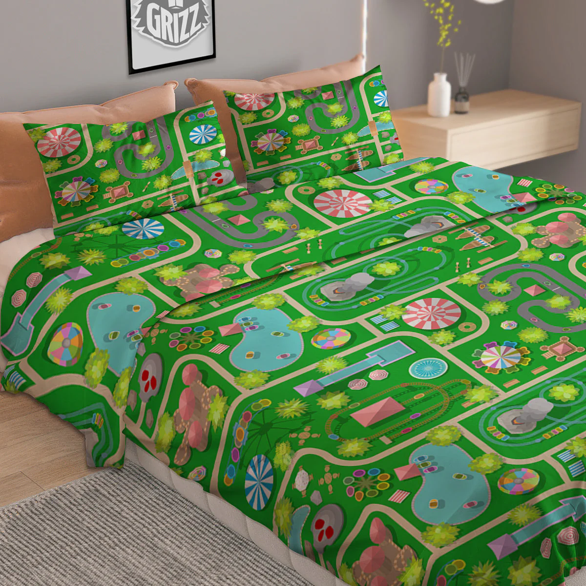 Top View Amusement Park Print Pattern Duvet Cover Bedding Set - Image 2