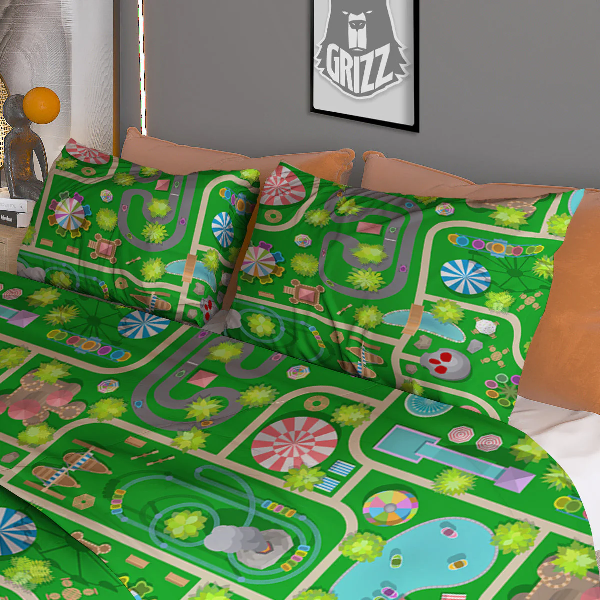 Top View Amusement Park Print Pattern Duvet Cover Bedding Set - Image 3