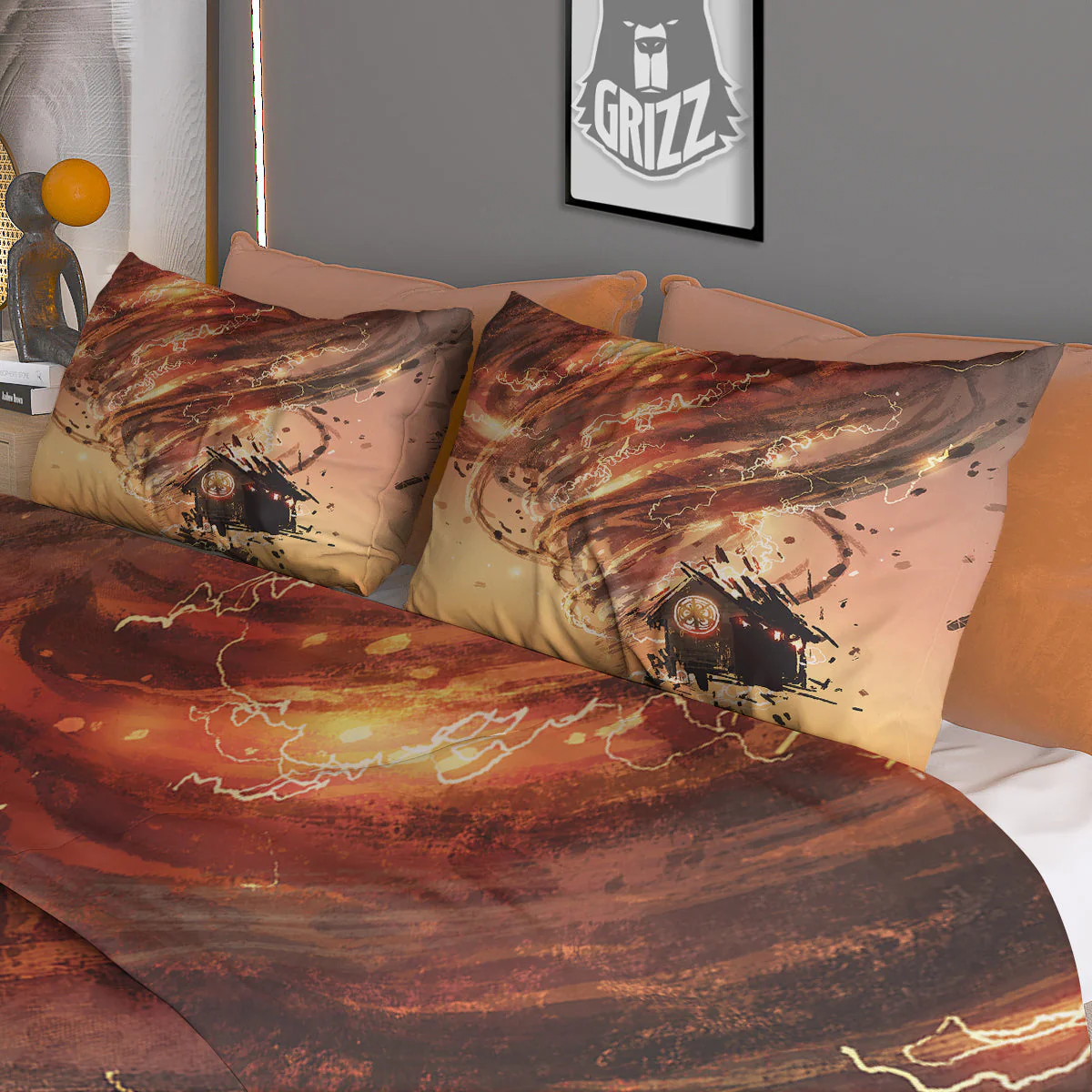 Tornado Destroy Watercolor Print Duvet Cover Bedding Set - Image 3