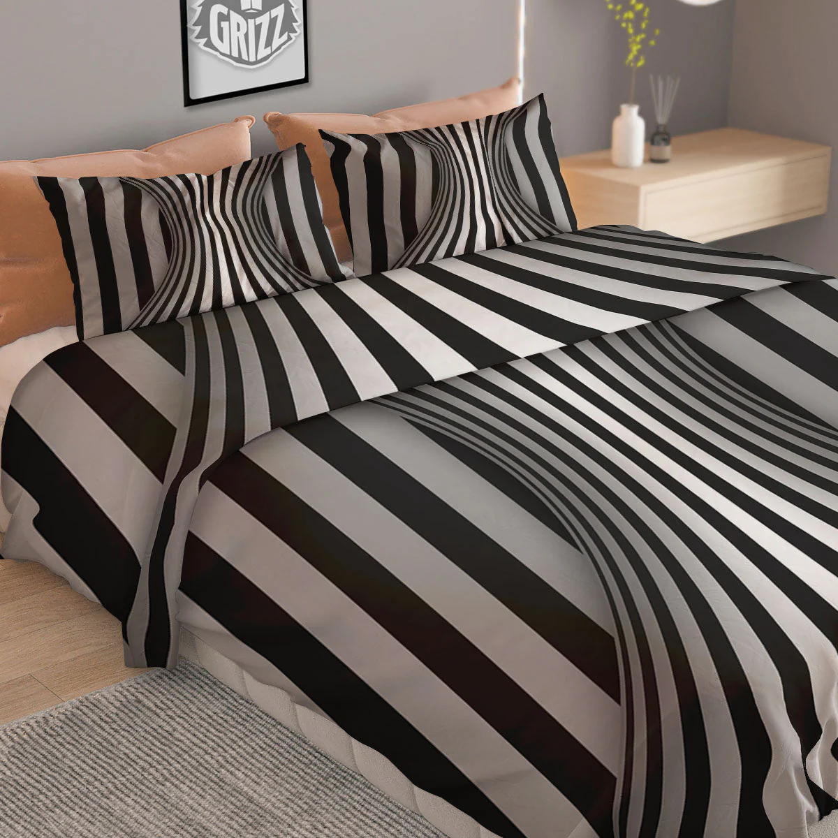 Torus Illusion White And Black Print Duvet Cover Bedding Set - Image 2