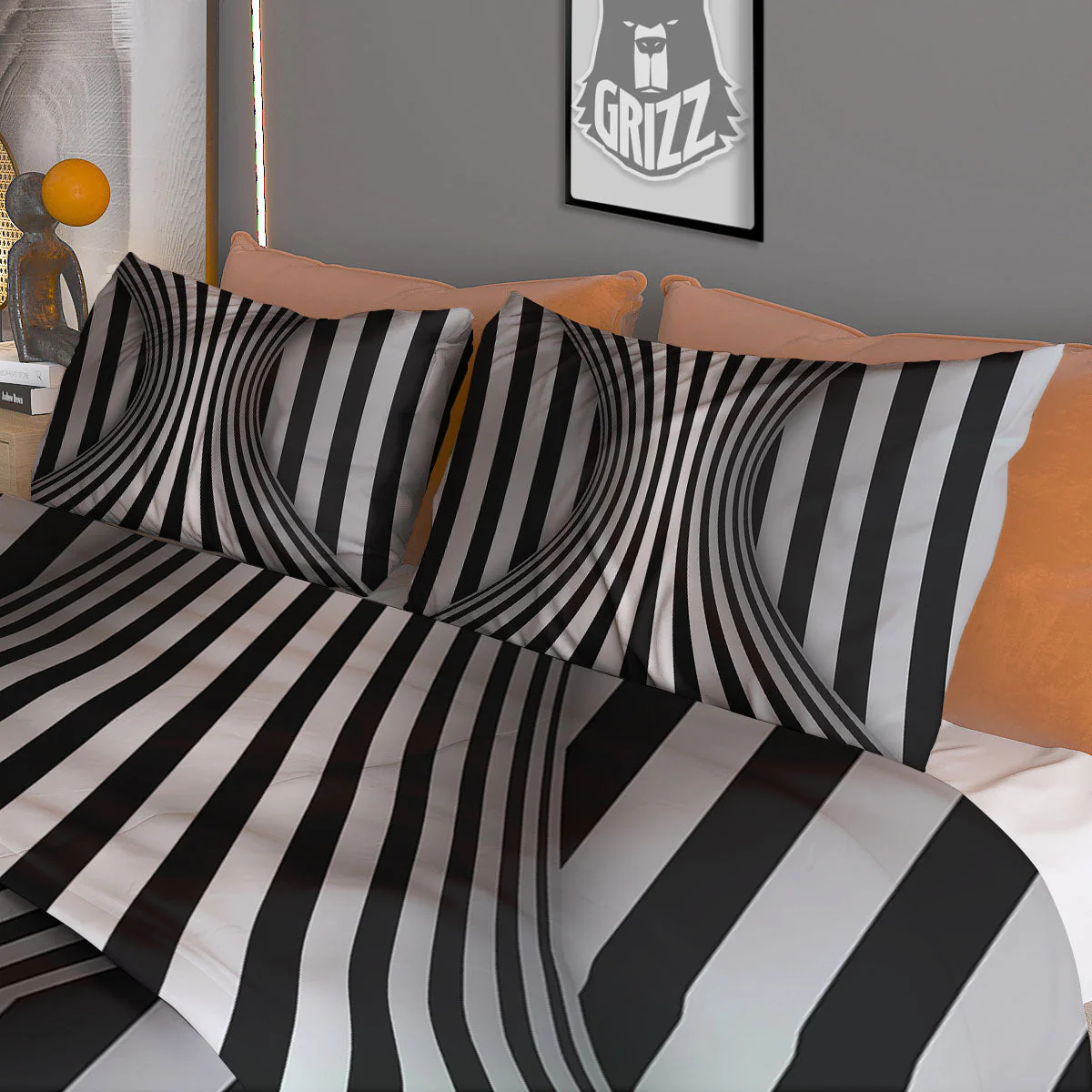 Torus Illusion White And Black Print Duvet Cover Bedding Set - Image 3