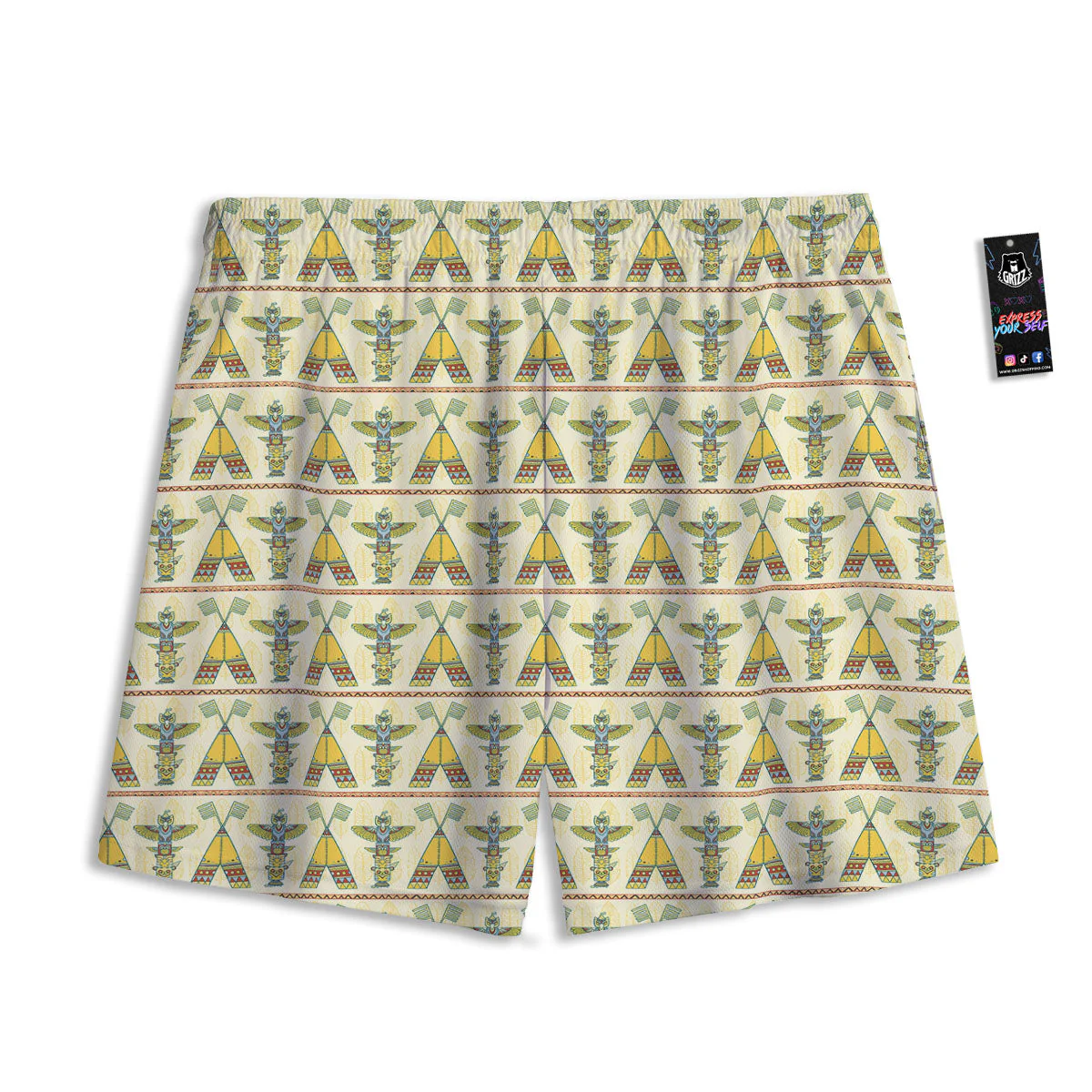 Totem Native Print Pattern Mesh Shorts - Image 2