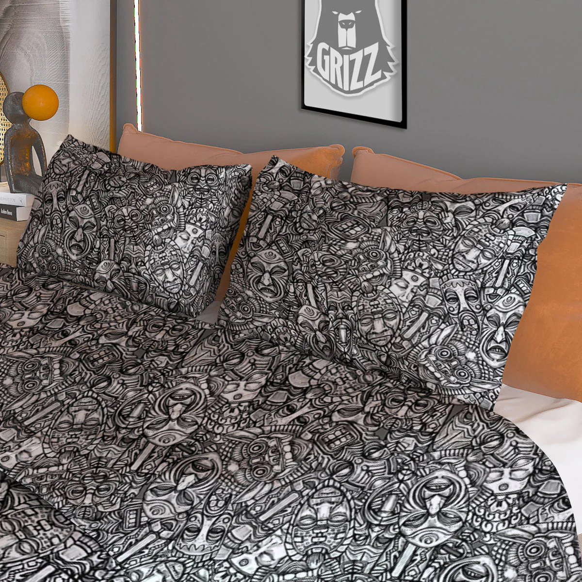 Totem White And Grey Print Pattern Duvet Cover Bedding Set - Image 3
