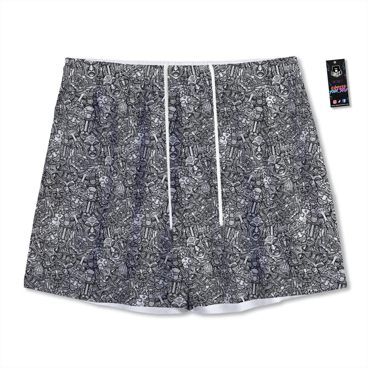 Totem White And Grey Print Pattern Mesh Shorts