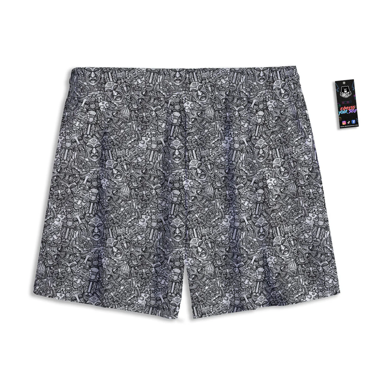 Totem White And Grey Print Pattern Mesh Shorts - Image 2